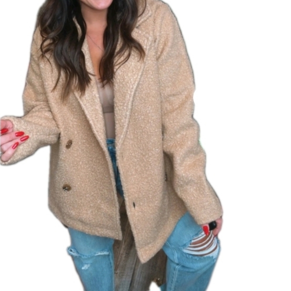 Cozy Co Latte Teddy Fleece Coat 3X Women's Oversized Two Button Collar Slouchy
